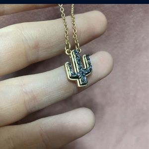 Druzy black cactus necklace